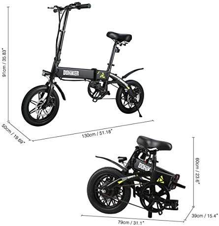 Dohiker - Bicicletta elettrica pieghevole eBike montagna bicicletta con  batteria agli ioni di litio 7,5 Ah, 36 V, 14 pollici, ruote durevoli, 3  modalità, con display digitale, porta USB, colore: Nero :