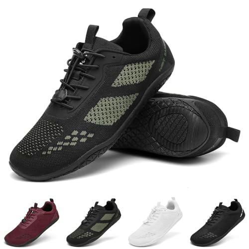 Geweo Zapatillas Barefoot Hombre Mujer Comodos Zapatillas Deportivas Crossfit Pies Anchos para Trail Running Fitness Trekking Transpirables Zapatos Caminar Gimnasio Unisex Verde Al Aire Libre 43EU