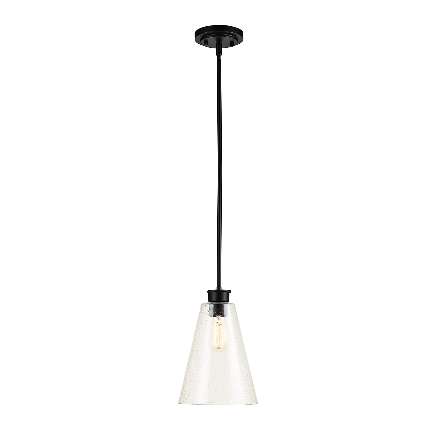 61258 Gizele 1-Light Pendant Lighting, Matte Black, Seeded Glass Shade, 60W Vintage Edison Incandescent Bulb Included