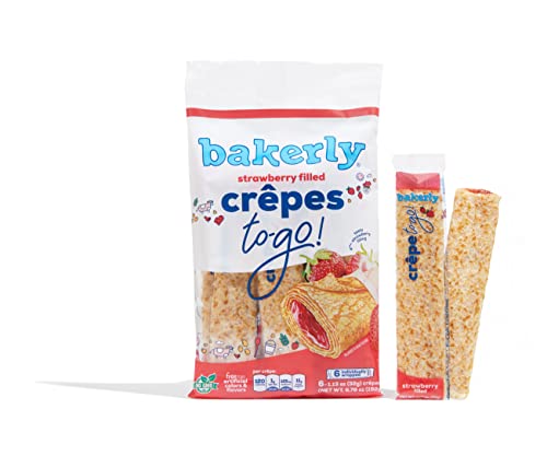 bakerly Strawberry Filled Crepes to go! Non GMO, Free from Artificial Flavors & Colors, Pack of 4, 6-Count (24 Total Crepes)