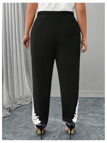 Verdusa Women's Plus Size Floral Lace Long Pants Old Money Business Casual Elegant Trousers2