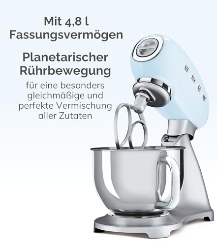Smeg, SMF02CREU Küchenmaschine, 10 Geschwindigkeitsstufen, Planetenrührwerk, Sicherheitsabschaltung, 2 Rührbesen, Kugelgriff aus Edelstahl… – Ansicht 2