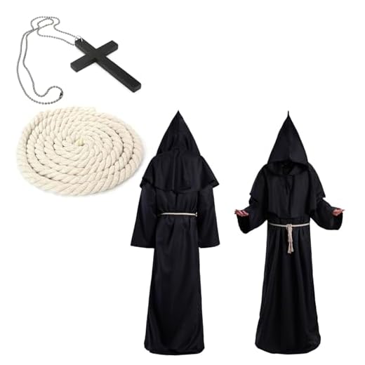 Amebleak Disfraz de monje con capucha y cruz para fiesta temática, Halloween, cosplay, carnaval (L)