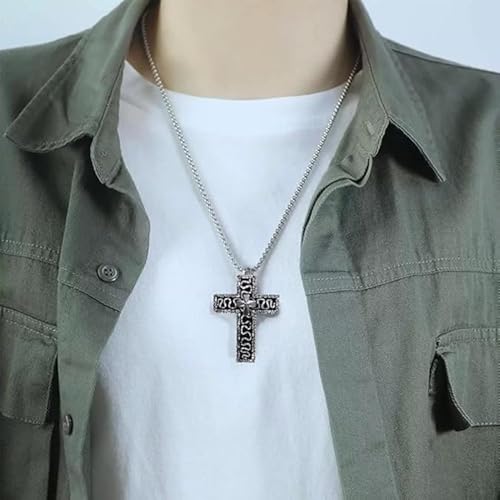 Thanos necklace,Game Secret Compartment Cross Necklace - Alloy, 3D Stereo Carving, Men's Vintage Large cross necklace4