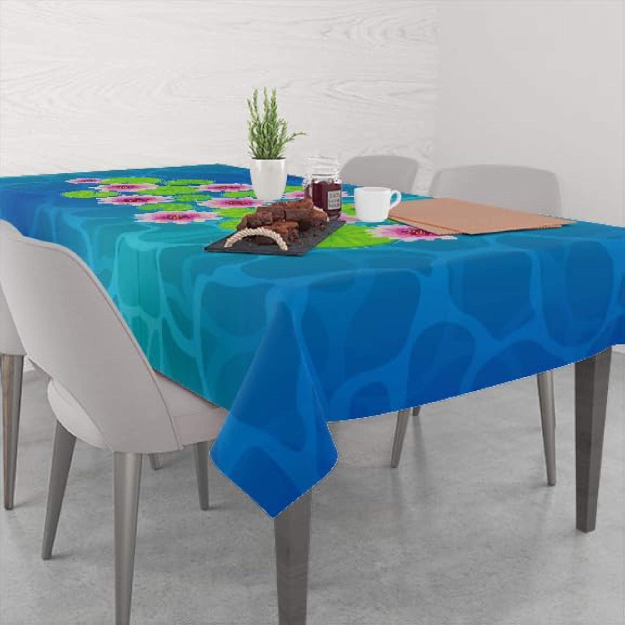 Lotus Pond Design Square Dining Table Cover