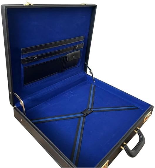 Masonic Regalia Apron Hard Case Briefcase Size MM or WM Mason Faux Leather Case, Black