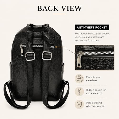 Image of VRITRAZ PU Leather Ladies Leather Shoulder Fitting Backpacks Designer Backpack Shoulder Bag, Handbag For Women, Girls Elegant Backpack Purse