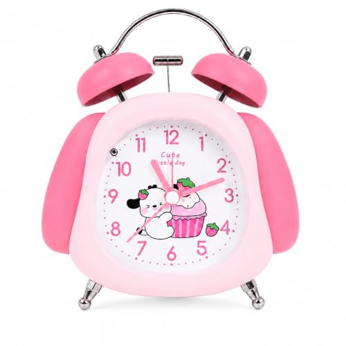 Image of RUCON Twin Bell Alarm Clock for Bedroom | Super Loud Analog Alarm Clock for Heavy Sleepers | Night Light | Metal Table Clock for Home, Office & Kids (Pink Panda)