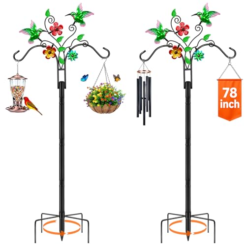 Double Shepherds Hooks for Outdoor, 2 Pack 78 Inch Bird Feeder Pole with 5 Prongs Base, Adjustable Heavy Duty Plant Hangers Hummingbird Art for Outdoor Plants Hummingbird Feeder Hanging Basket Lantern by MRHEPHAESTUS - Used condition - US$36.93