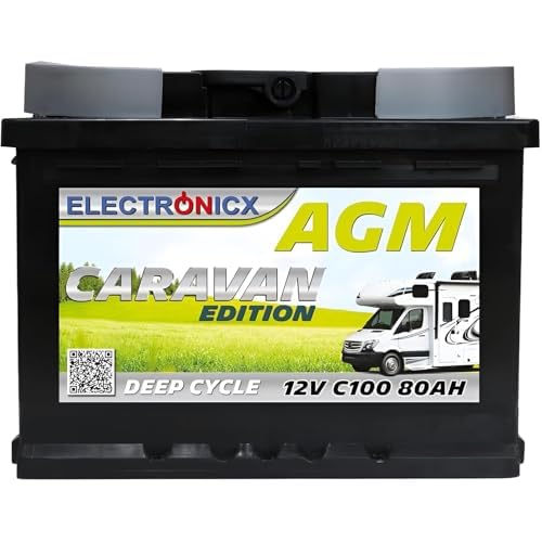 AGM Batterie 12v 80Ah Electronicx Caravan Edition Solarbatterie 12v akku 12v Solar Batterien Versorgungsbatterie 12v Wohnwagen Batterie Wohnmobil Solar Akku Bootsbatterie Mover Batterie 80 Ah