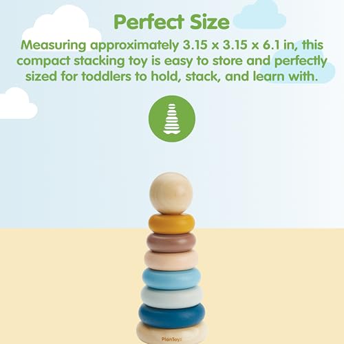 Image of PlanToys Stacking Ring Wooden Montessori Fine Motor and Early Learning Toy in Orchard Shade | Early Coordination and Colour Sorting Activity | Eco Friendly Stacking Ring Set for Meaningful Play