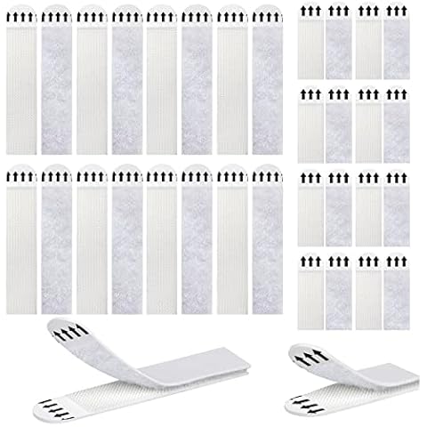 SONEER Picture Hanging Strip, 16-Pairs(32 Strips) Heavy Duty Hook and Loop Tape, No Nails Adhesive Strips, Double Sided Sticky Tape for Pictures, Frames, Wall, Floor, Plastic (93 * 19mm, 45 * 15mm) Cover