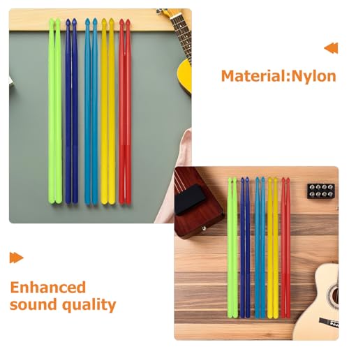 Baquetas Levemolo de nailon, 5 pares, 16 pulgadas, tamaño 5A, antideslizantes y ligeras para práctica de batería en adultos y jóvenes, con agarre multicolor (rojo, amarillo, azul claro) miniatura 3