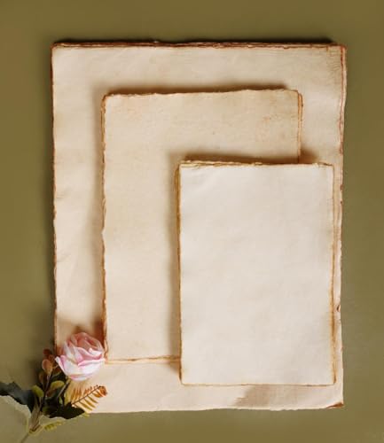Image of Handmade Deckle Edge Paper - 20 Sheets, 6.5 x 9.5 Inch Vintage Cotton Rag | Perfect for Rustic Wedding Invitations, Calligraphy, Journaling & Craft Projects