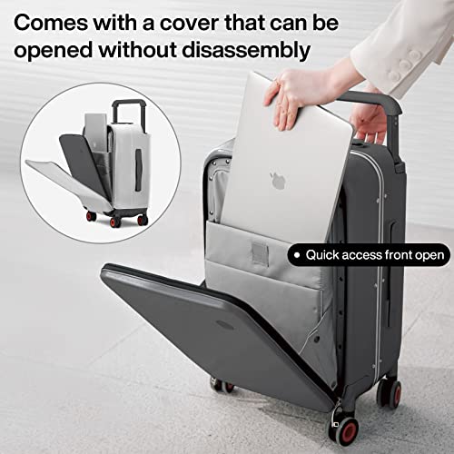 Mixi Checked Luggage Wide Handle Luxury Design Rolling Travel Suitcase Pc Hardside With Aluminum Frame Hollow Spinner Wheels, With Cover, 24 Inch, Rock Grey #TOP1