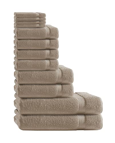 Class Home Collection 12 TLG Frottee Handtücher Set | Gästetuch | Handtuch | Duschtuch | Waschhandschuh | Beige