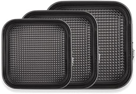 Limnyves 3Pcs/Set Square Shape Cake Tins Non Stick Baking Bake Trays Pan Carbon Steel Kitchen Supplies Accessories, Black