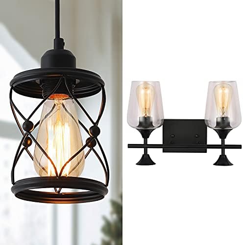 Pendant Lighting for Kitchen Island,Bathroom Vanity Light Fixtures,3-Light Matte Black Bathroom Lighting ,Clear Glass Sconces,for Above Mirror Modern Wall Sconce