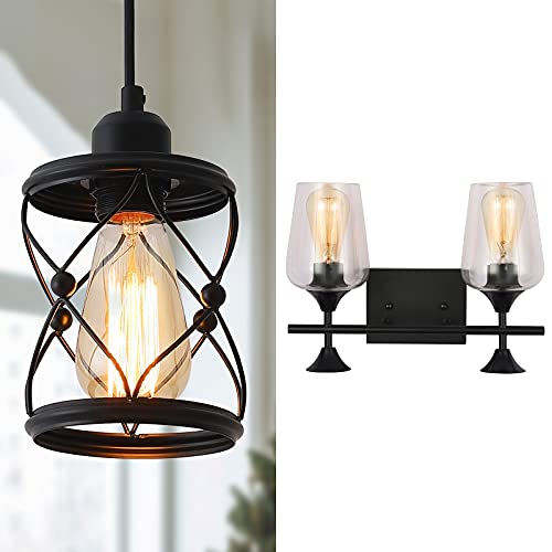 Pendant Lighting For Kitchen Island,Bathroom Vanity Light Fixtures,3-Light Matte Black Bathroom Lighting ,Clear Glass Sconces,For Above Mirror Modern Wall Sconce #TOP21