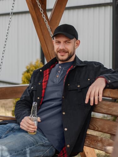 Mr.Stream Men's Flannel Jacket Black XL Henley Navy Blue XL4