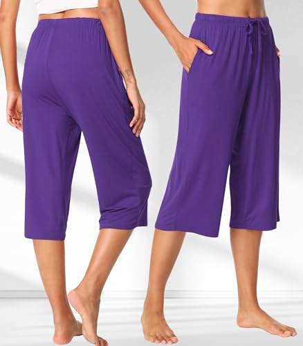 Image of WiWi Bamboo Viscose womens capri pants Wide Leg Pajama Super Soft Lounge knit Sleep shorts Cooling Pj Bottoms S-XXL