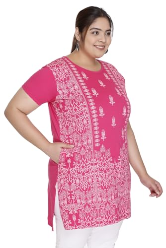 Image of Women Printed Cotton Tshirt with Side Slits & Pocket