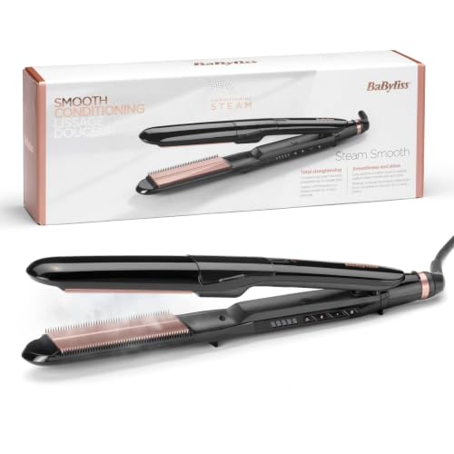 BaByliss Steam Smooth Haarglätter, Dampf-Haarstylinggerät, Schwarz | 39mm XL Keramikplatten, Glätteisen für dickes & langes Haar… – Ansicht 1