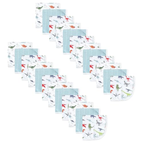 Image of Hudson Baby Unisex Baby 24Pc Cotton Muslin Washcloths, Dino, 10x10 in