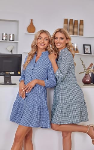 Image of CCTOO Women's Summer Dresses Casual V Neck Button Down 3 /4 Sleeve Floral Print Loose Flowy Shirt Dress