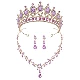 ANDRESLAD Conjunto De Joyería De Boda Con Pendientes y Collar De Gemas De Imitación Dorado y Morado, Para Mujer, Elegante Para Bodas, Fiestas y Ocasiones Obsequios