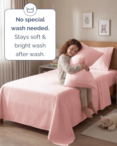 Image of Twin 4 Piece Bed Sheet Set - Comfy, Breathable & Cooling Sheets - Baby Pink | Ultra Soft Hotel Luxury Bedding Set with 8-16 Inch Deep Pockets, 1 Flat & 1 Fitted Sheet & 2 Pillowcases, Wrinkle & Fade Free
