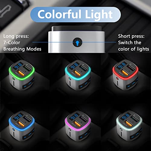 Bluetooth Fm Transmitter For Car, Sonru Car Radio Bluetooth Adapter Music Player Kit, Support Qc3.0 Usb Charging, Handsfree Call, Siri Google Assistant, Sd Card/U Disk, 7 Color Lights/Led Voltmeter #TOP3