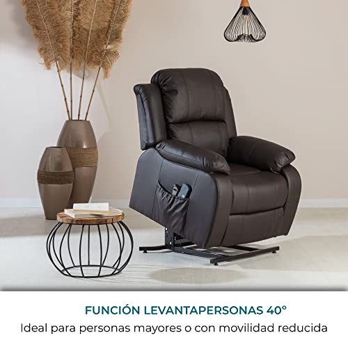 ZZ DON DESCANSO - Sillón Relax Eléctrico Levanta Personas Trevi Choco con Reclinación 160º, 10 Programas, Temporizador, Calor Lumbar, Sist. Masaje 4 Zonas y Acabado PU [Incluye Mando] - imagen 5