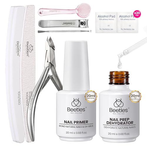 Image of Beetles Nail Prep Kit Nail Dehydrator and Primer Nail Care Tool Kit 20ml Large Capacity Acid-Free & Hema-Free Dehydrate Bond Primer with Manicure Tools for Acrylic Nail Gifts for Women