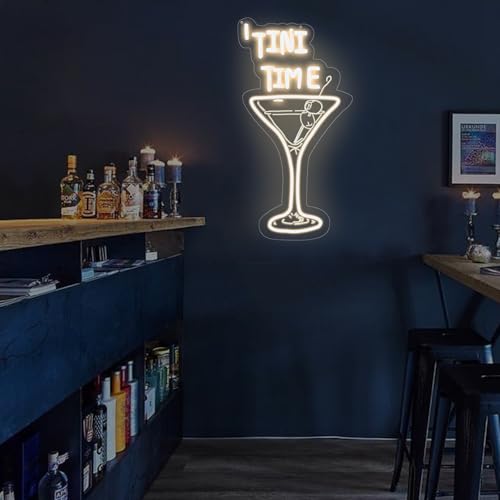 Image of Tini Time Neon Sign Martini LED Light for Bars Elegant Cocktail Glass Decor | USB Powered Dimmable Martini Cocktail Bar Wall Decor, Bar Pub Decoration, Gift for Martini Lover, 16.5 inchx8.7 inch, Warm White