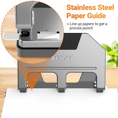 Image of AFMAT 3 Hole Punch, 9 /32 inch Hole Diameter, 40-Sheet 3 Hole Puncher for Binder, 50% Reduced Effort, Metal Heavy Duty Hole Puncher w / 10,000+ Uses, Bulit-in S.S. Paper Guide, Large Chip Tray, Gray, HPX3