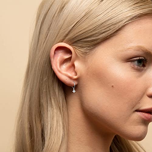 Dainty Flower Shaped CZ Dangle Hoop and Stud Earrings Sets for Women, Drop Huggie Earrings with Cubic Zirconia Charm in Sterling Silver Gifts for Her2