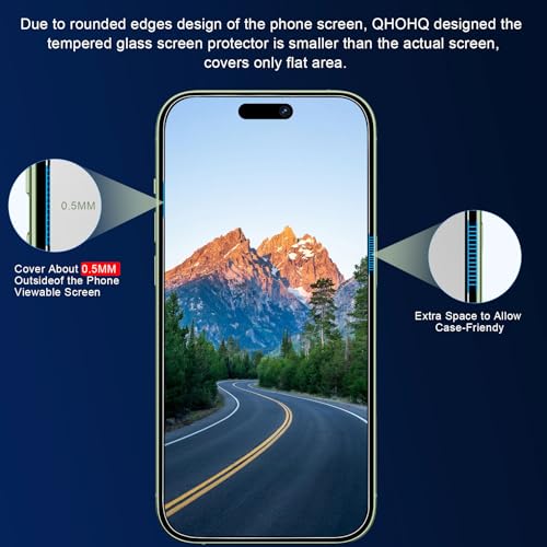 QHOHQ 3 Pack Screen Protector for iPhone 15 Plus [6.7 Inch] with 3 Pack Camera Lens Protector, Tempered Glass Film, HD Clear, 9H Hardness, No Bubbles, Case Friendly