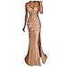 Produktbild Qigxihkh Damen Pailletten Prom Party Ballkleid Sexy Gold Abend Brautjungfer V-Ausschnitt Langes KleidGold, L