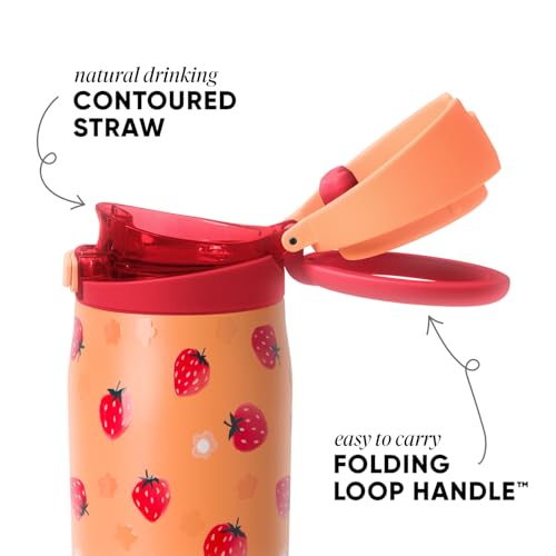 Image of Simple Modern Water Bottle with Straw & Handle | 30oz | Strawberries | Mesa Loop Insulated Water Bottle for School, Sports, Travel | Leak Proof, Stainless Steel | Strawberry Fields