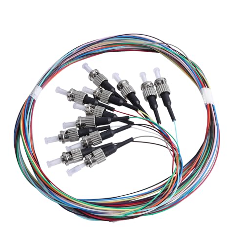 KETGUFF 12 Strand ST/UPC Fiber Optic Pigtail, 1.5Meter(4.9Ft) 9/125 Color Coded Singlemode ST Fiber Pigtail for Networks Communication System