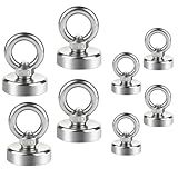 8 Stück Magnete Stark, 15kg und 35kg Neodym Magnet Extra Starke Magneten Starker, Rund Magnet mit Öse Magnetisch Haken für Haus,Werkstatt,Wasser