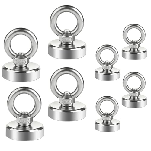 8 Stück Magnete Stark, 15kg und 35kg Neodym Magnet Extra Starke Magneten Starker, Rund Magnet mit Öse Magnetisch Haken für Haus,Werkstatt,Wasser
