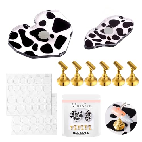 MelodySusie Nail Stand for Press Ons, Heart and Spotted Cloud Shape Magnetic Base for Painting Display Holder and Reusable Double-Sided Tape for Home DIY Salon Supplies