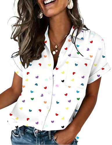 Zeagoo White Button Down Shirt Women Heart Print...