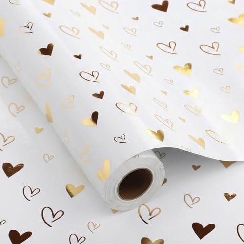 woric 43cm x 12m Geschenkpapier Rolle Herzen Design Geschenkpapier Geburtstag Geschenkpapierrolle für Kommunion Geburtstag Hochzeit Jahrestag