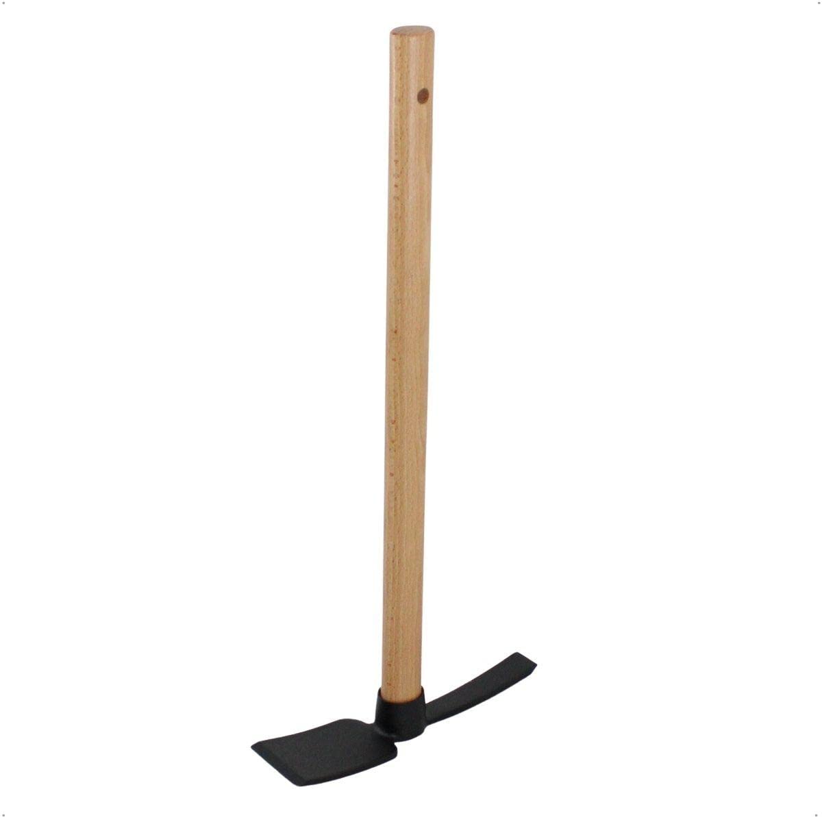 Kleinhacke aus Stahl mit 47 cm Holz-Griff und Aufhängeloch, Gesamtlänge 50 cm, Arbeitsbreite schmales Blatt 2,5 cm; breites Blatt 6 cm - Gartenhacke, Kombihacke, Gartenwerkzeug