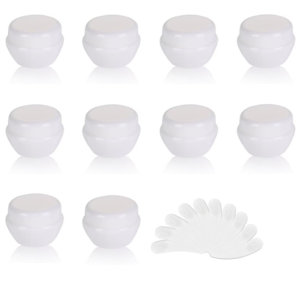 Skypro 10Ml White 10Packs 10G/10Ml Frosted Container Jars With Inner Liner For Scrubs, Oils, Salves, Creams, Lotions, Makeup Cosmetics With Mini Scoop (White)