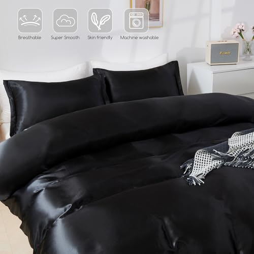 HOdo Home Satin Duvet Cover King Size, 3 Piece Silk Like Comforter Cover, Ultra Soft and Breathable Bedding Set with Zipper Closure & Corner Ties — view 2