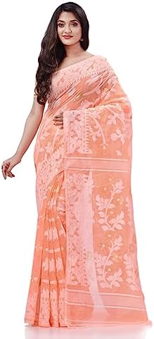 dB DESH BIDESH Women`s Rangabati Resham Dhakai Jamdani Pure Cotton Handloom Saree without Blouse Piece